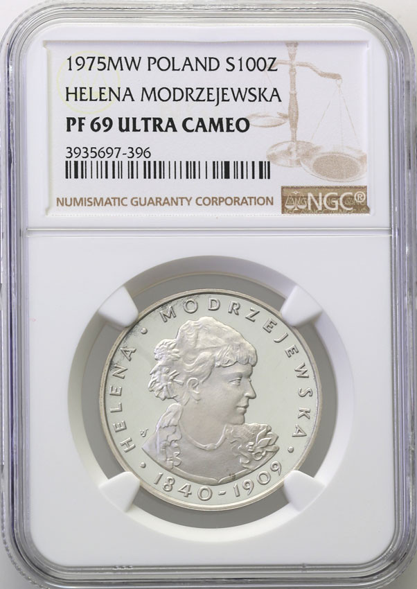 PRL. 100 złotych 1975 Modrzejewska NGC PF69 ULTRA CAMEO (2 MAX)